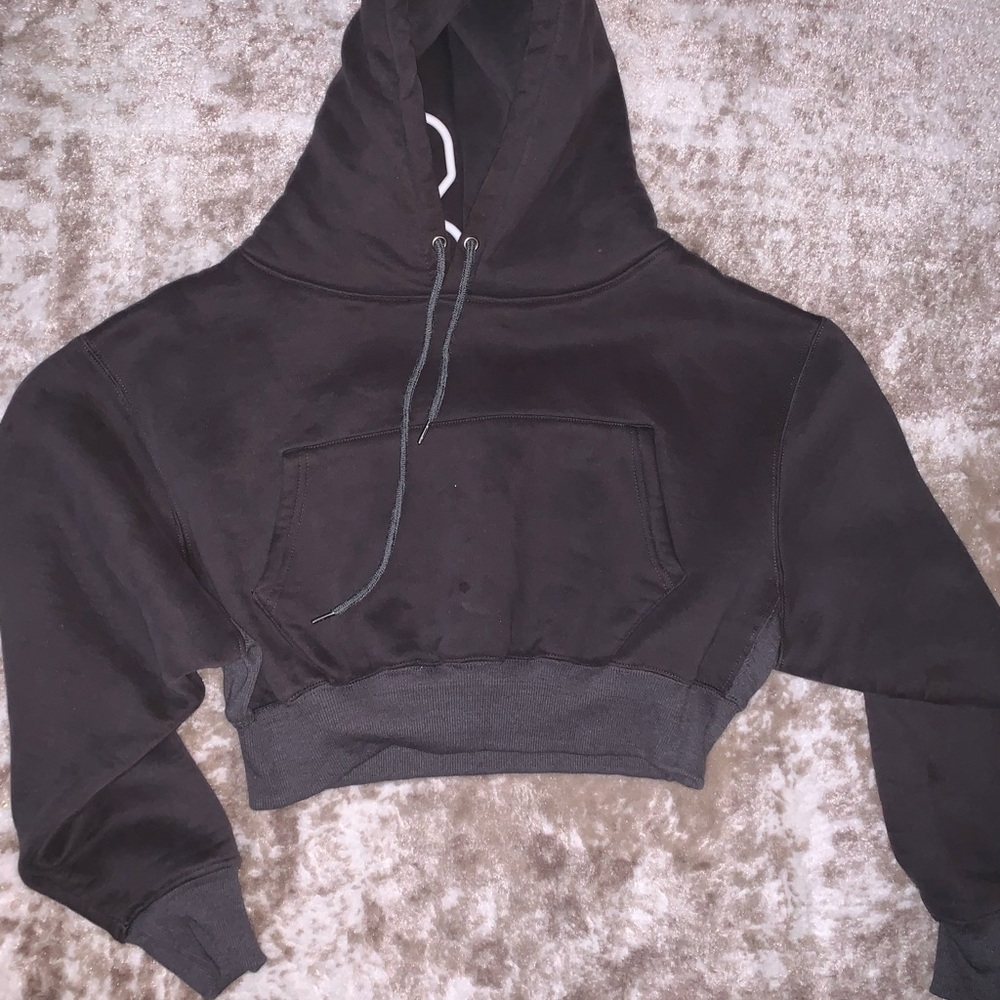 Grey Cropped Hoodie Sweater